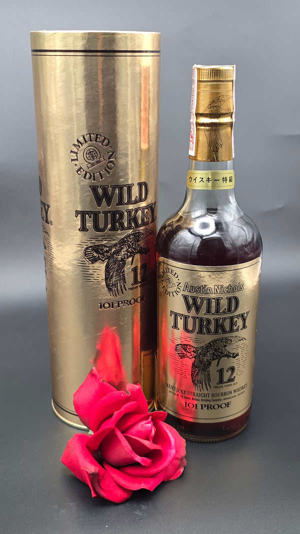 Wild Turkey 12-year "Cheesy Gold Foil" with tube, 85 on glass (first release)