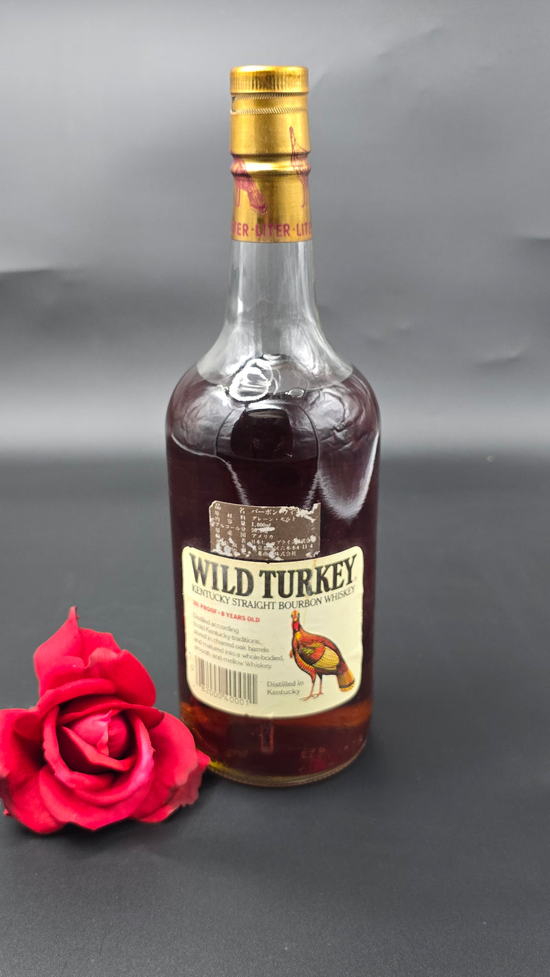 Wild Turkey 8-year 101 proof Liter, 88 on glass with wooden box