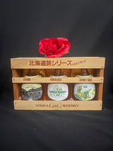 Nikka Whisky 3 bottle Hokaido Train Set w/ wooden box 350ml 1980s