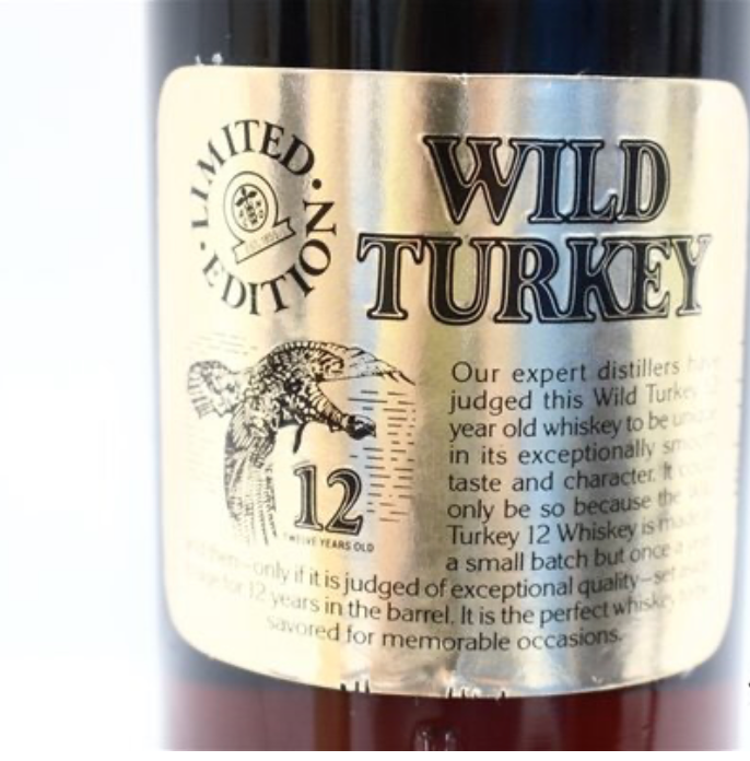 Wild Turkey 12-year "Cheesy Gold Foil" with tube, 85 on glass (first release)