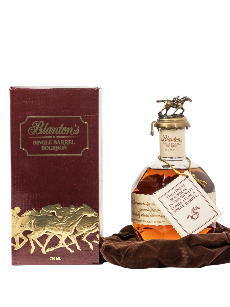 Blanton's Takara Red Single Barrel Bourbon bottle and box on a white background