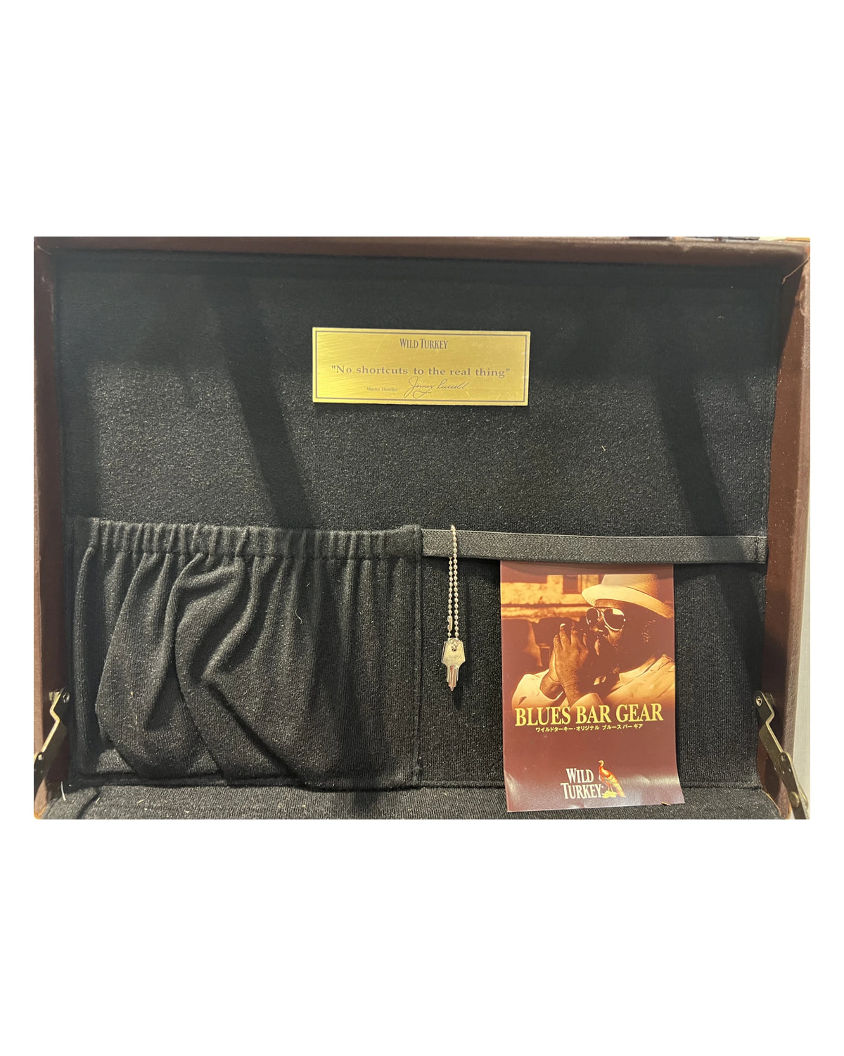 Wild Turkey Blues Bar Set Suitcase with coasters, shot glass, mirror, harmonica, flask, and cigarette holder (no alcohol included)