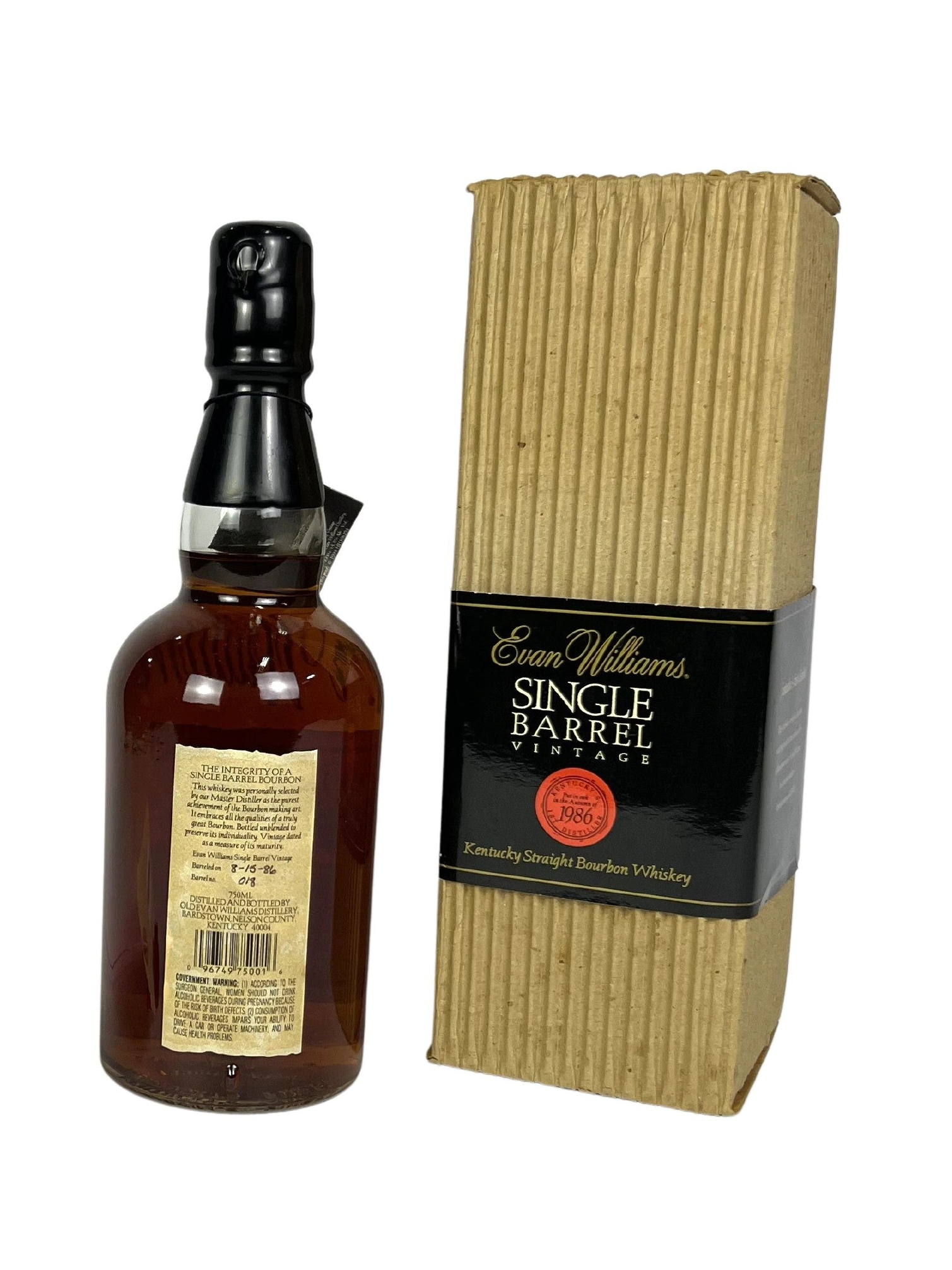 Evan Williams Single Barrel 1986 (pre-fire) -bottle front