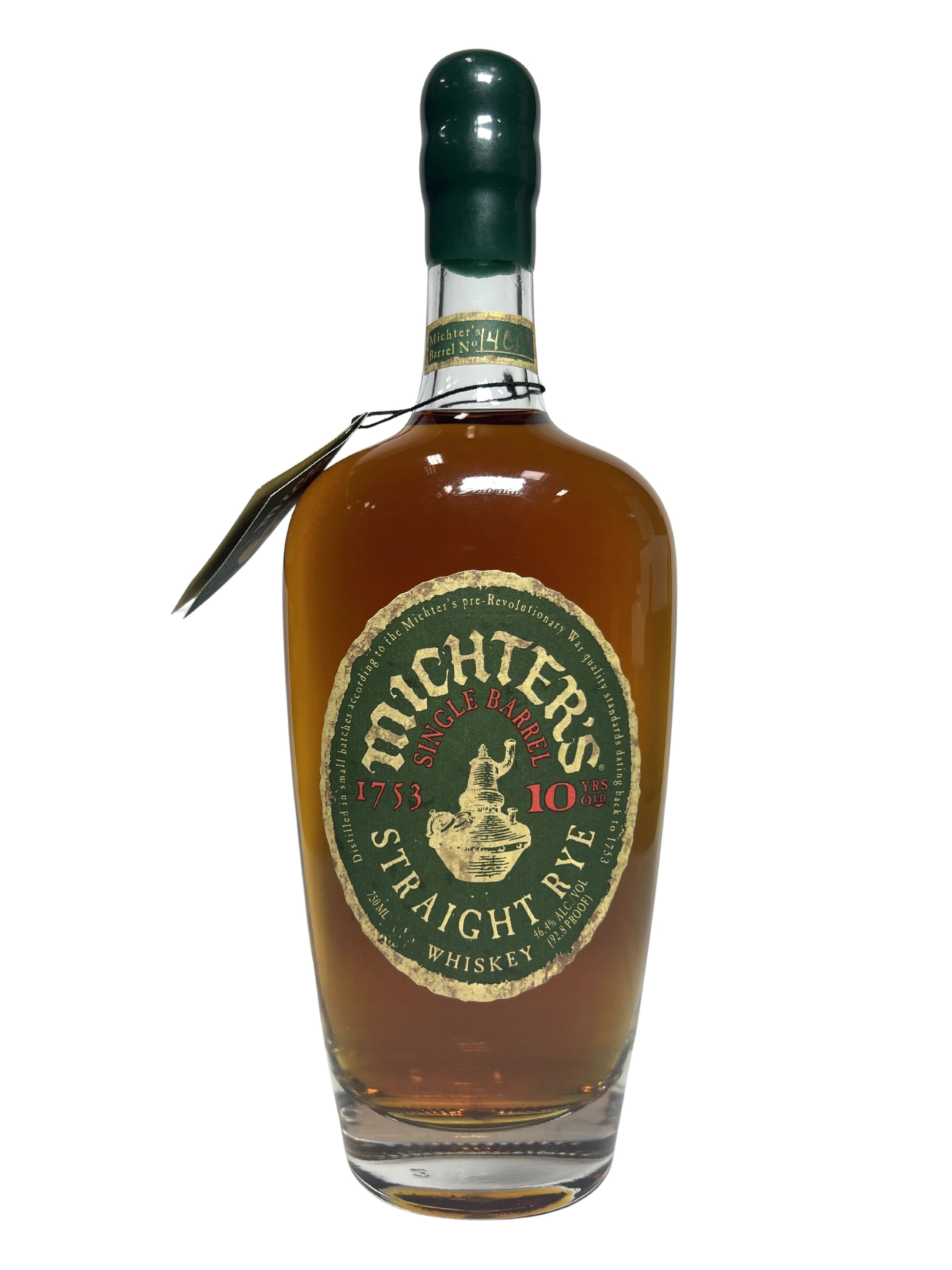 Michter's 10 Year Old Straight Rye Whiskey 2014 barrel 14C172 -bottle front