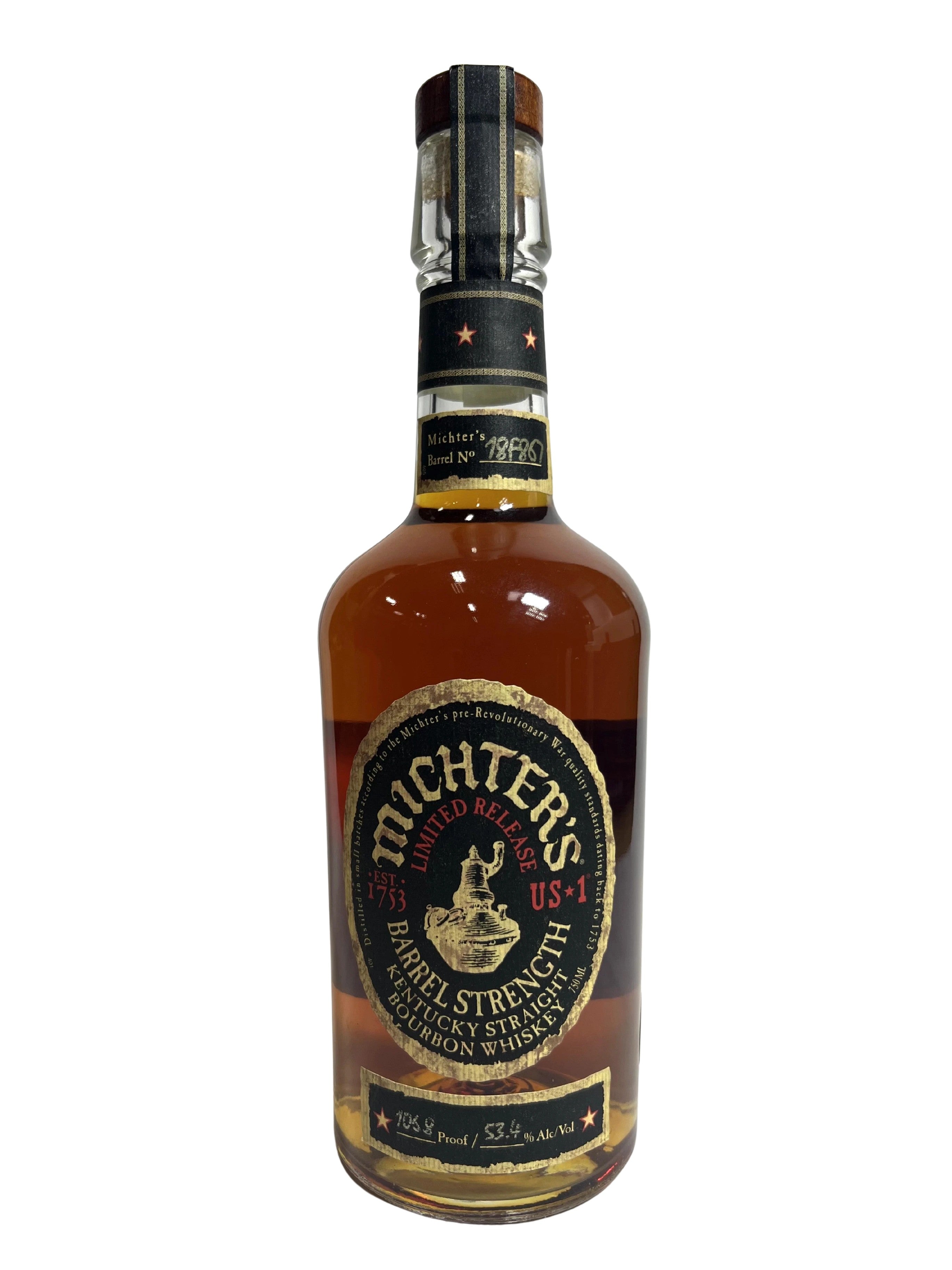 Michter's Barrel Strength Bourbon 2018 barrel 18F867 -bottle front
