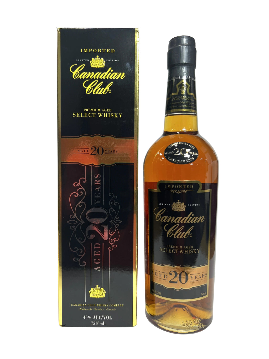 Canadian Club 20-year with box -bottle front
