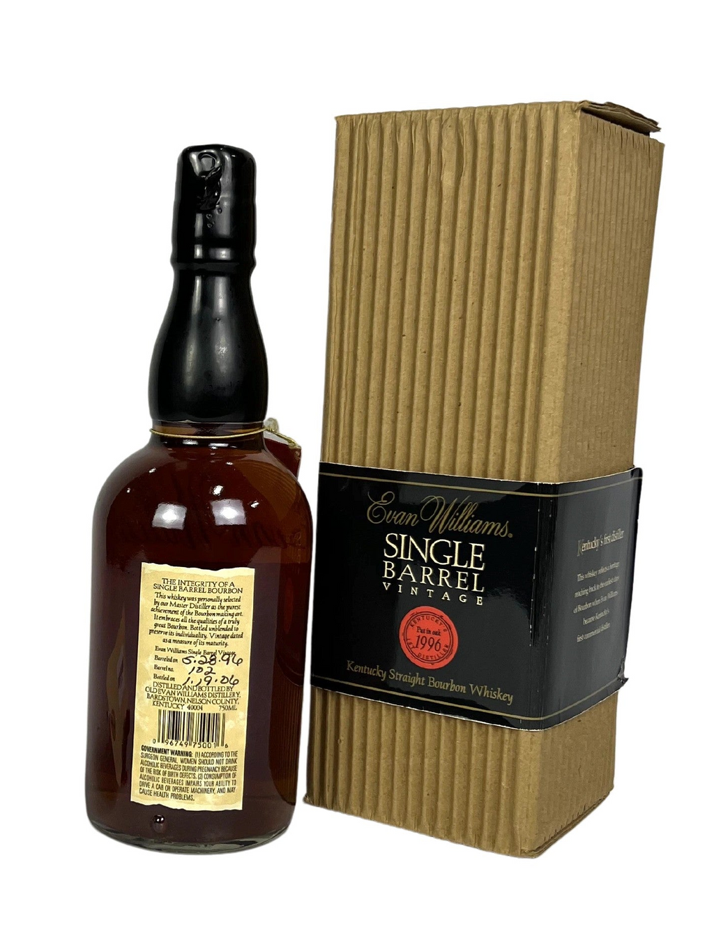 Evan Williams Single Barrel 1996 (pre-fire) -bottle front