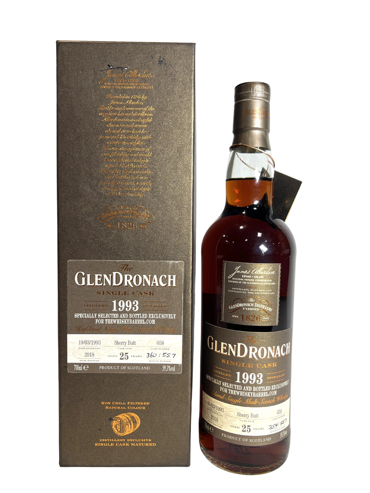 Glendronach Single Cask 1993 25-year -bottle front
