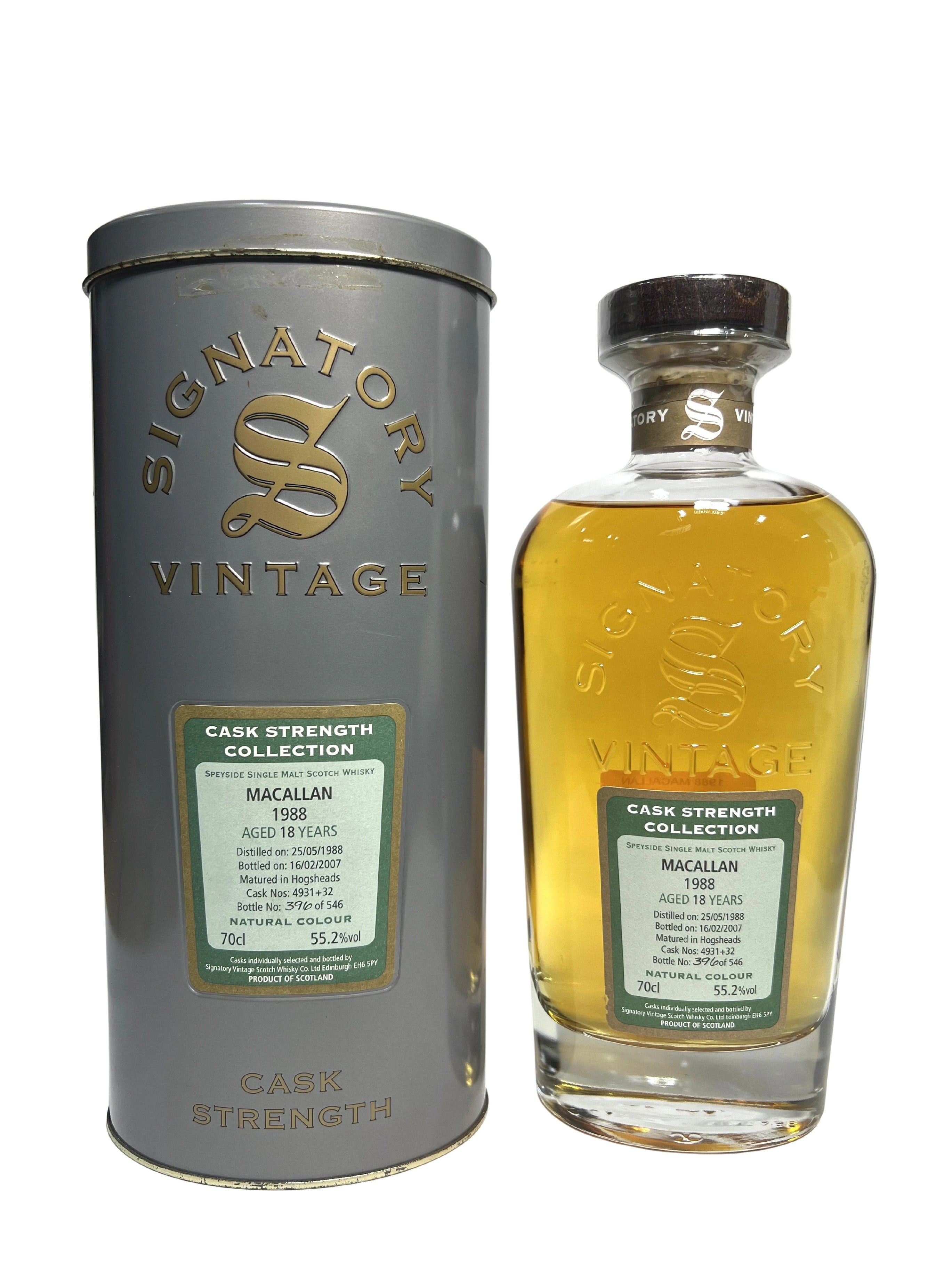 Macallan 18-year Signatory Cask Strength Collection 1988 -bottle front