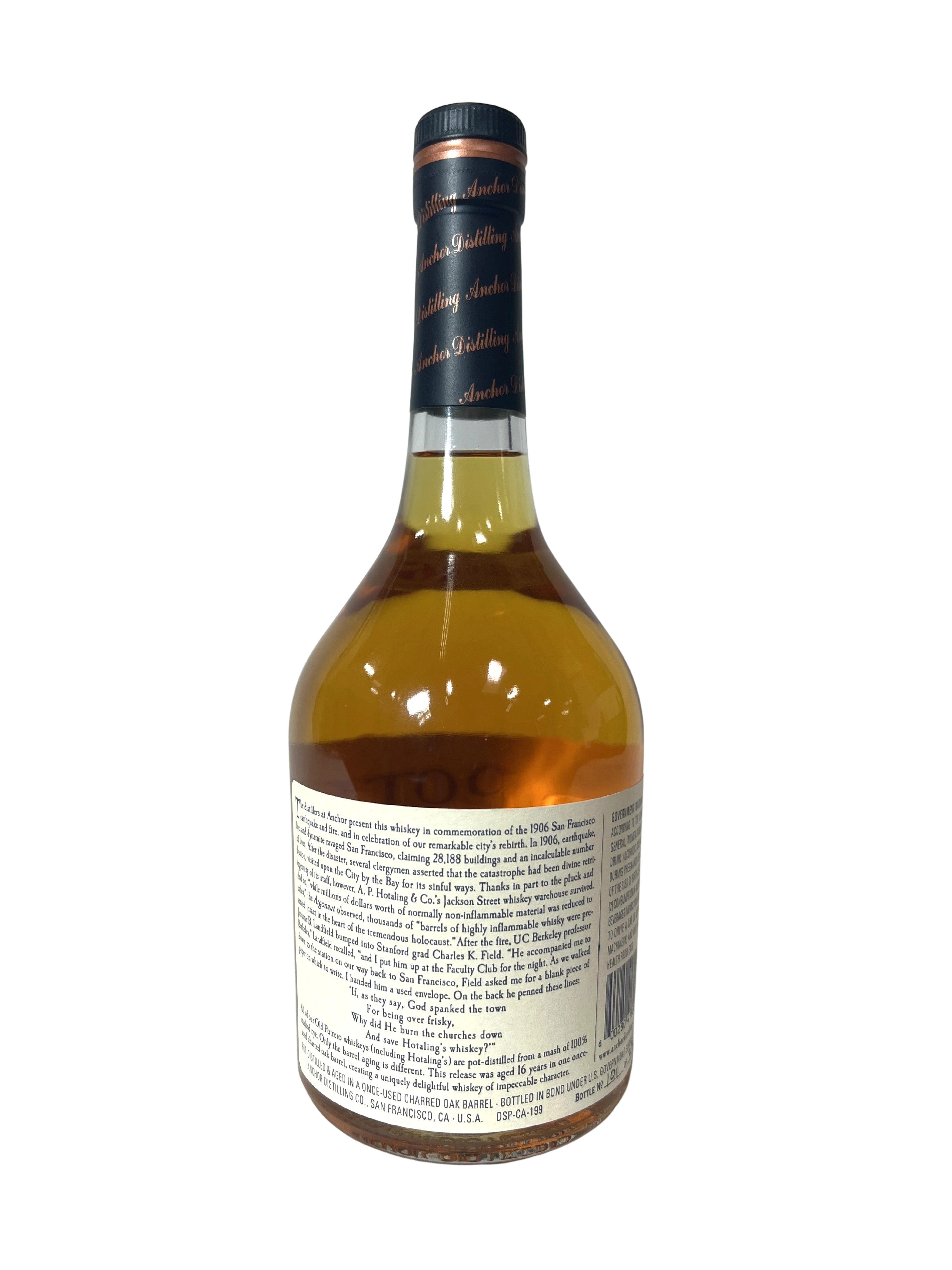 Old Potrero Hotaling's Single Malt 16-year -bottle back