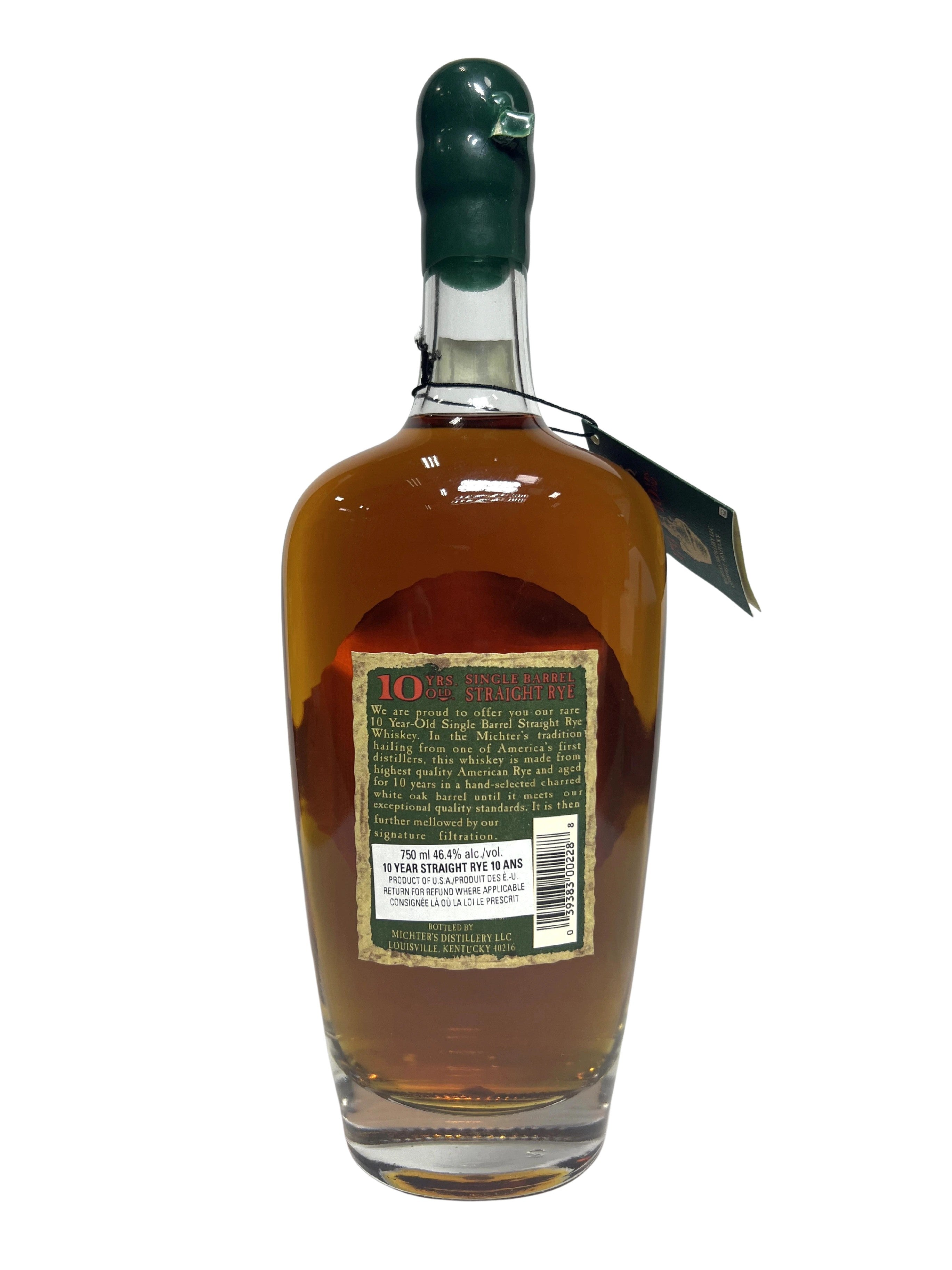 Michter's 10 Year Old Straight Rye Whiskey 2014 barrel 14C172 -bottle back
