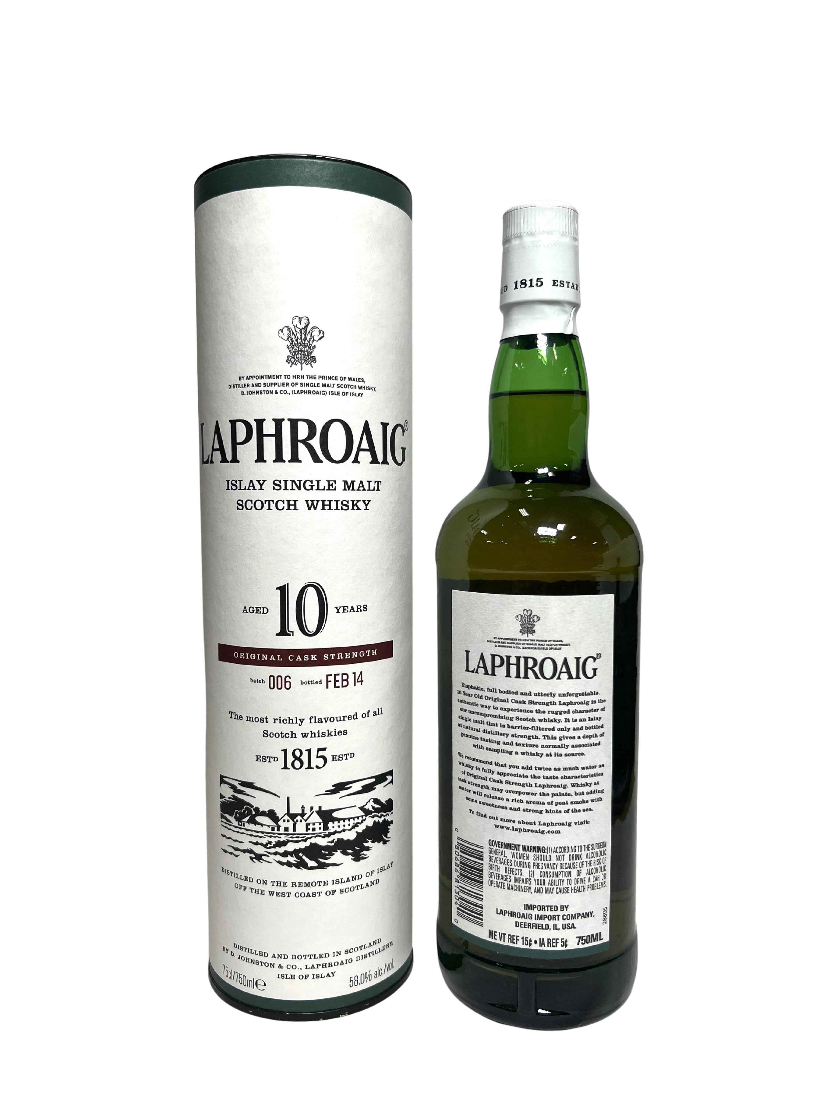 Laphroaig 10 Years Cask Strength 2014 -bottle back
