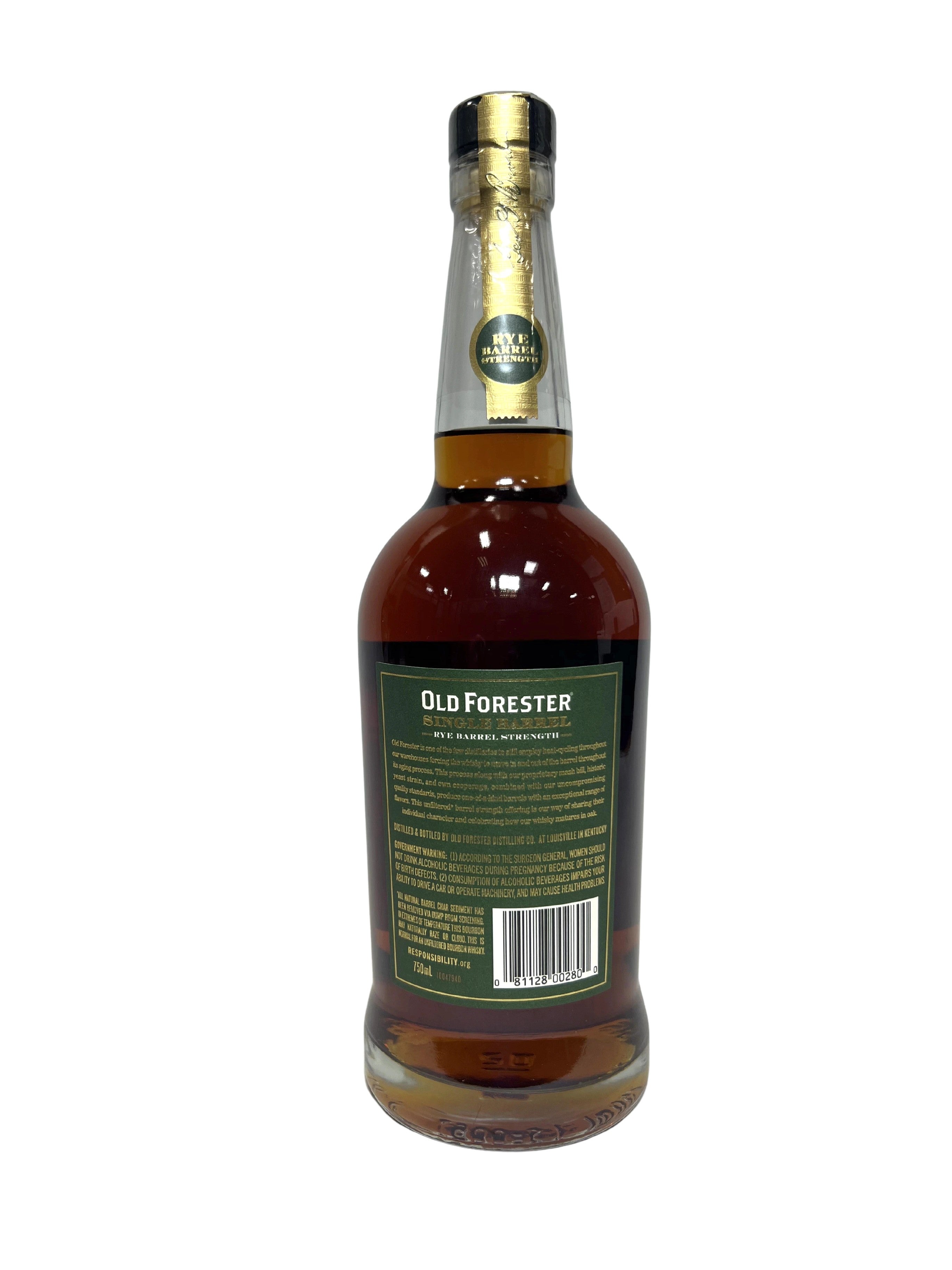 Old Forester Single Barrel Barrel Strength Rye -bottle back