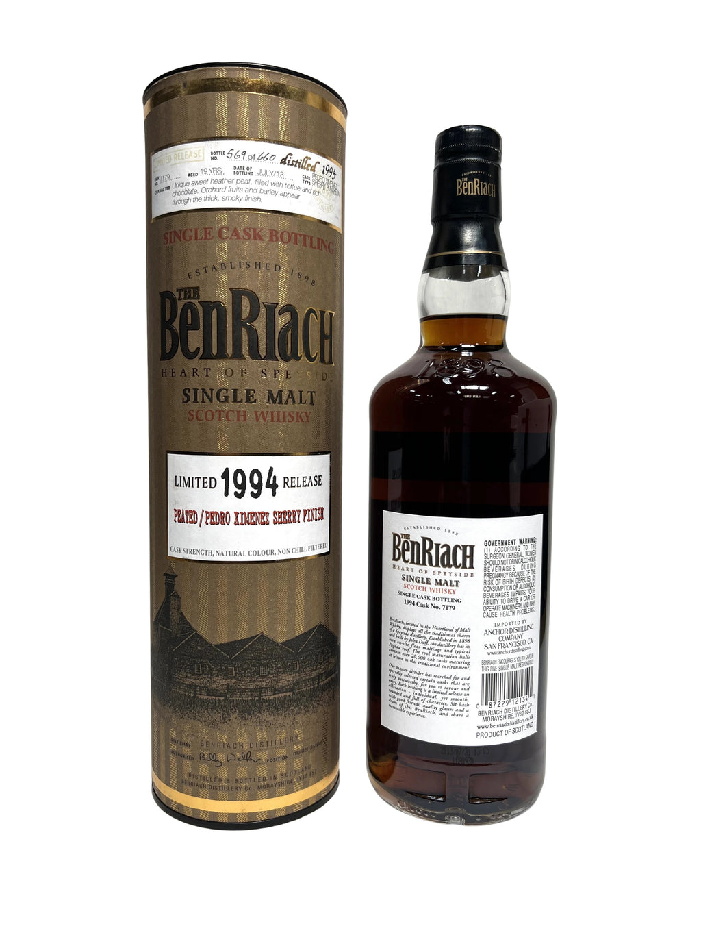 BenRiach Single Cask Peated / Pedro Ximenez Sherry Finish 1994–2013 -bottle back