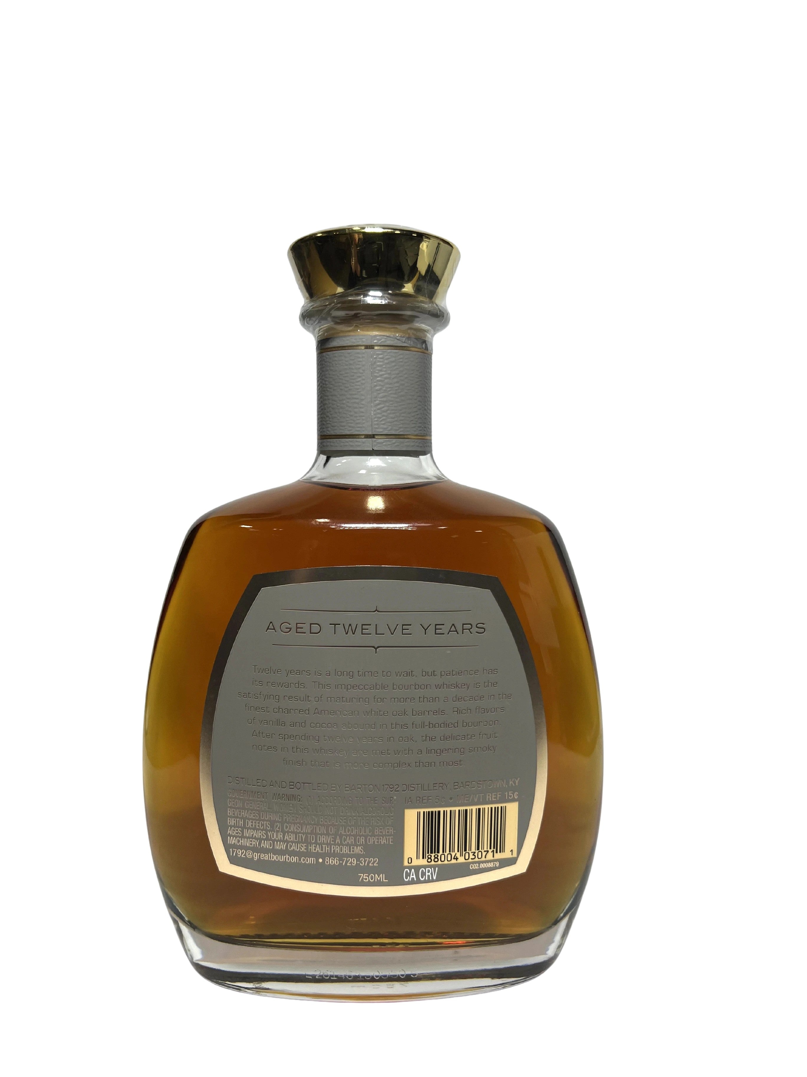 1792 Aged Twelve Years -bottle back