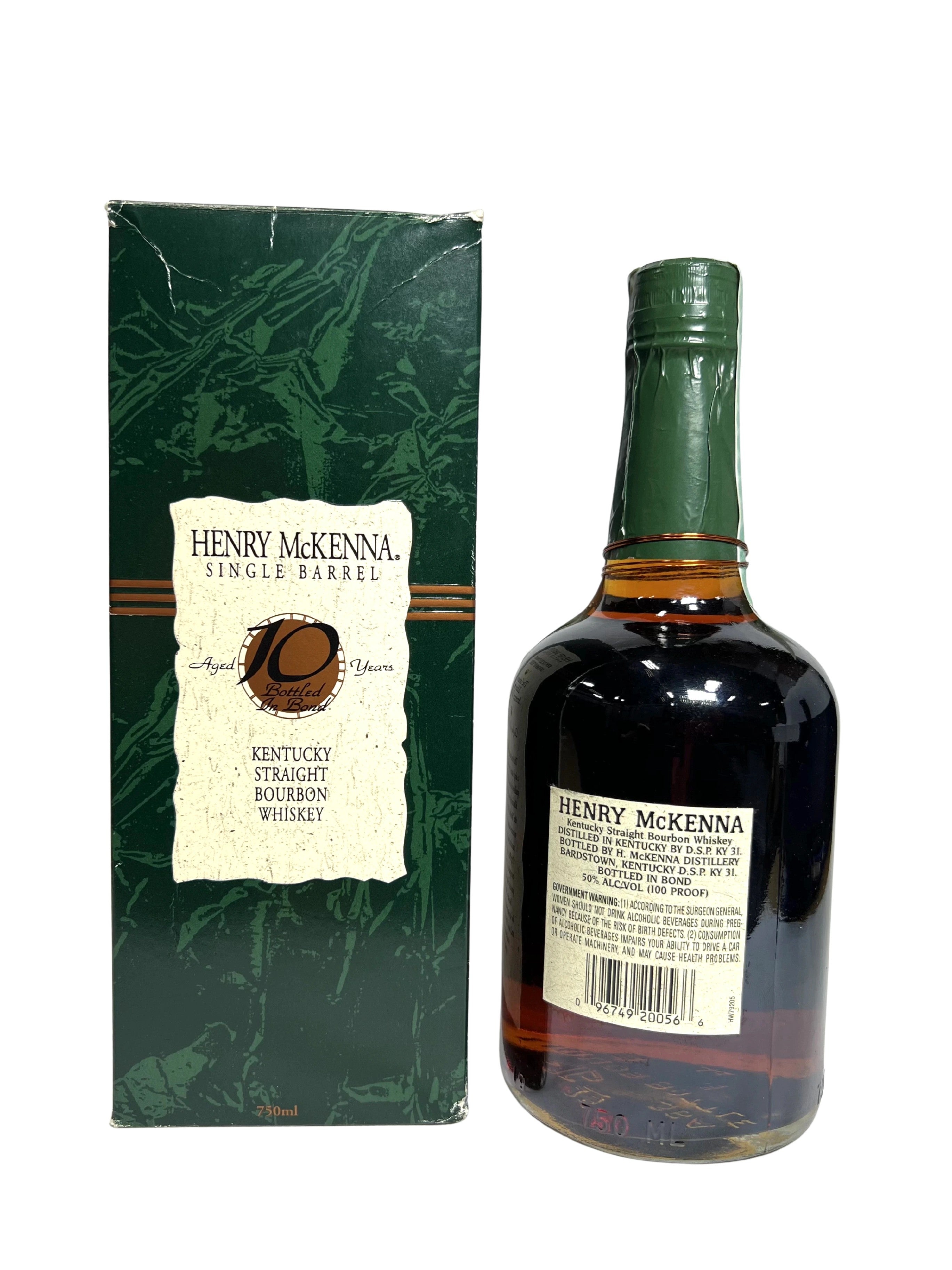 Henry McKenna 10-year BIB 1990 (pre-fire) -bottle back