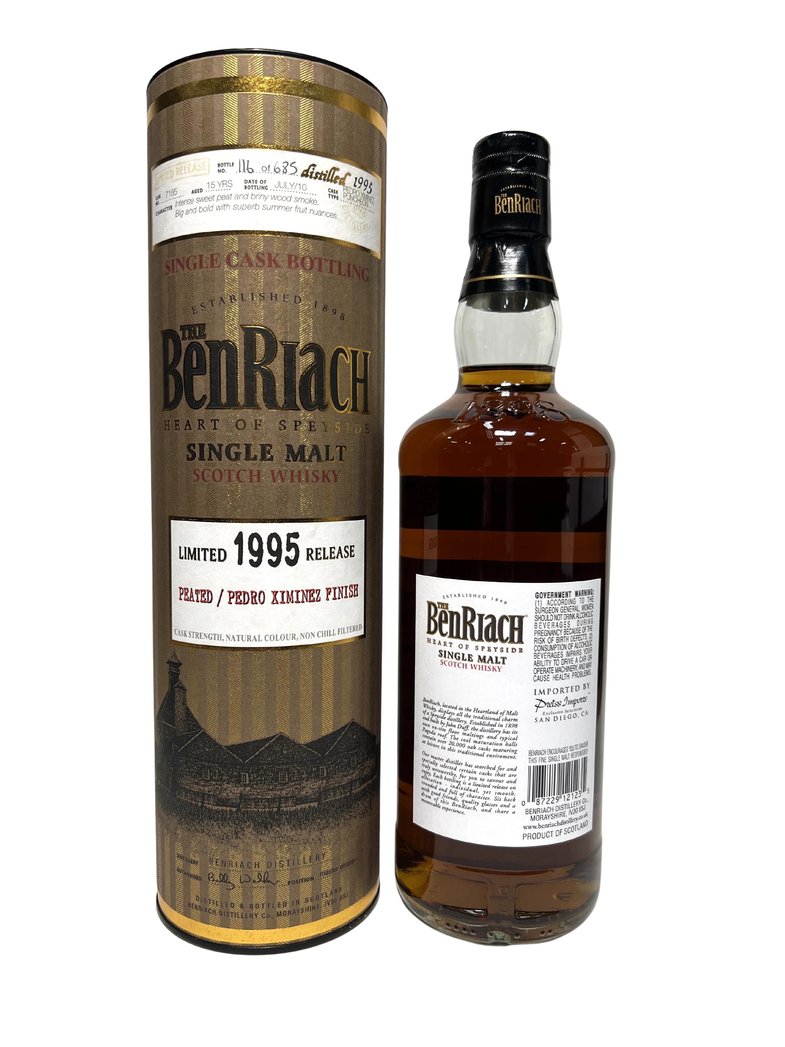 BenRiach Release Peated / Pedro Ximinez Finish 1995–2010 -bottle back
