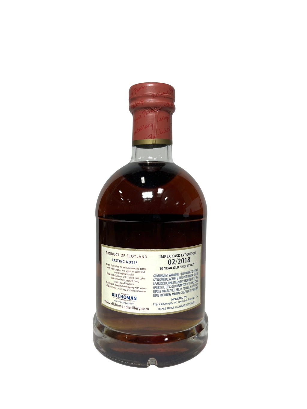 Kilchoman 10 Year Old Single Cask 2018 -bottle back