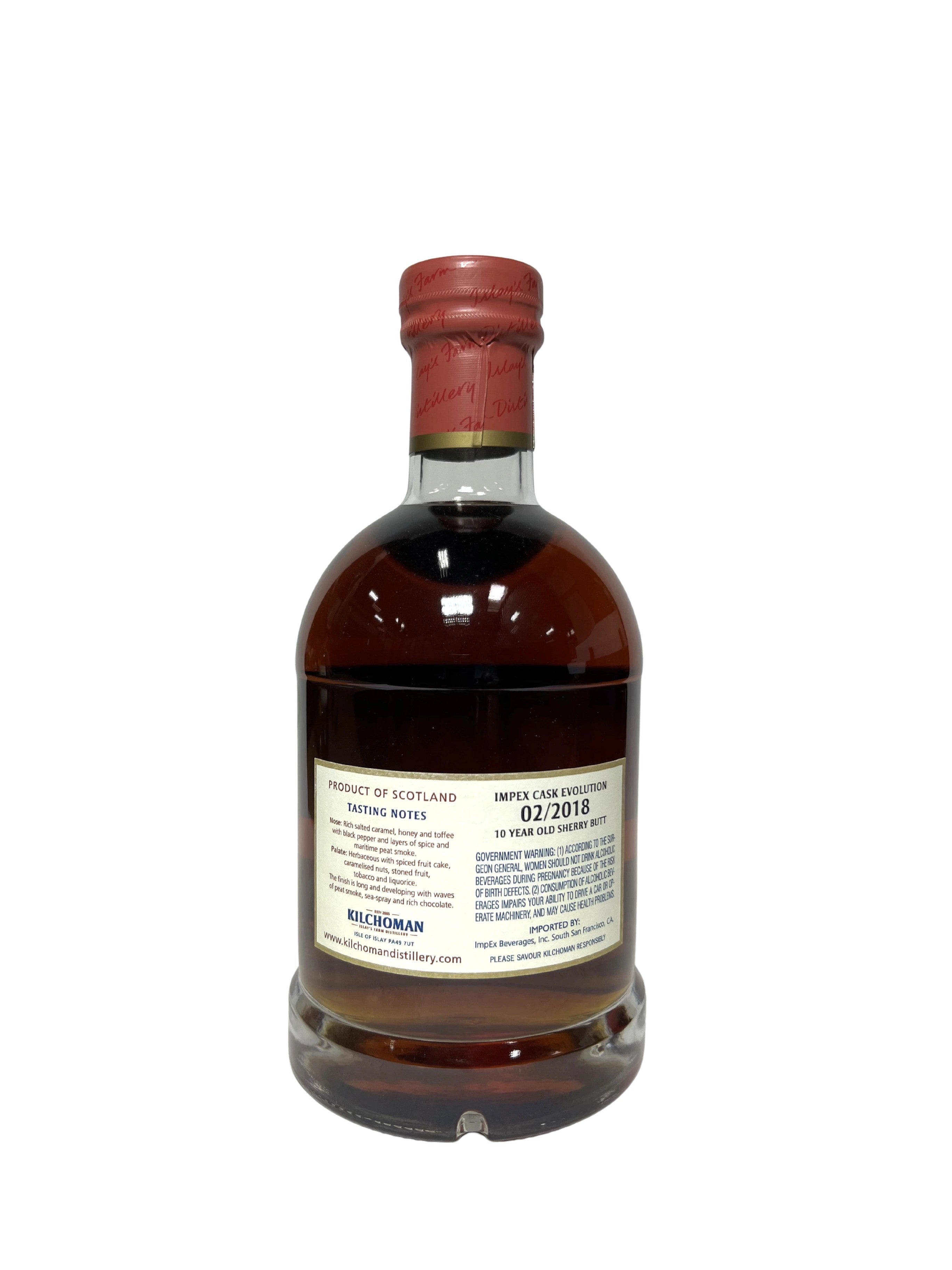 Kilchoman 10 Year Old Single Cask 2018 -bottle back