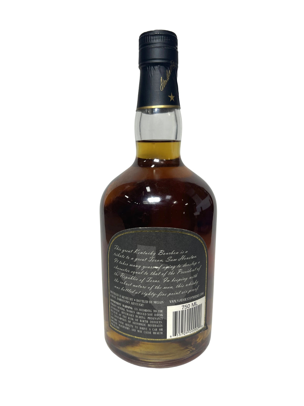 KBD/Willett Sam Houston Very Small Batch Bourbon -bottle back