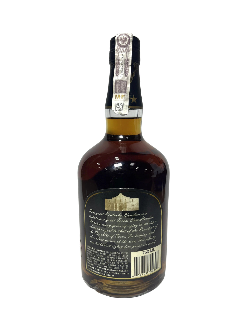 KBD/Willett Sam Houston Very Small Batch Kentucky Bourbon -bottle back