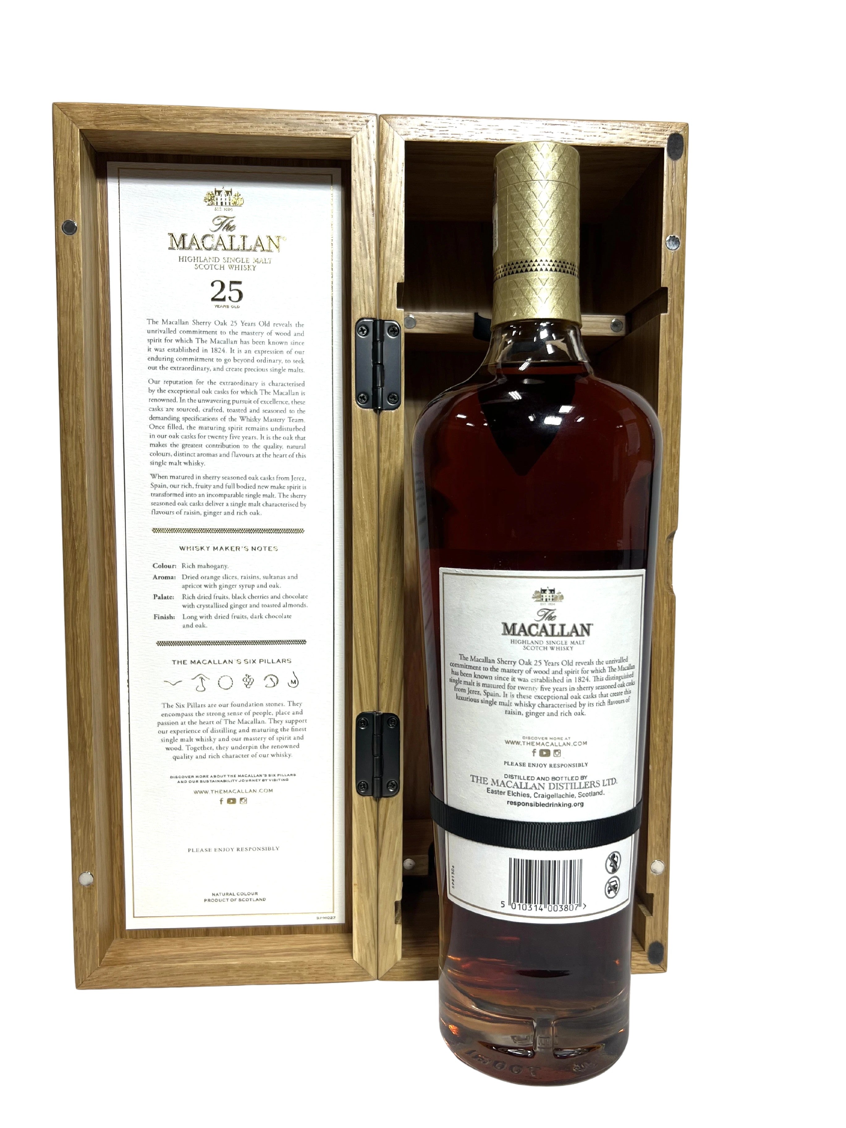 Macallan 25-year Sherry Cask 2024 700ml -bottle back