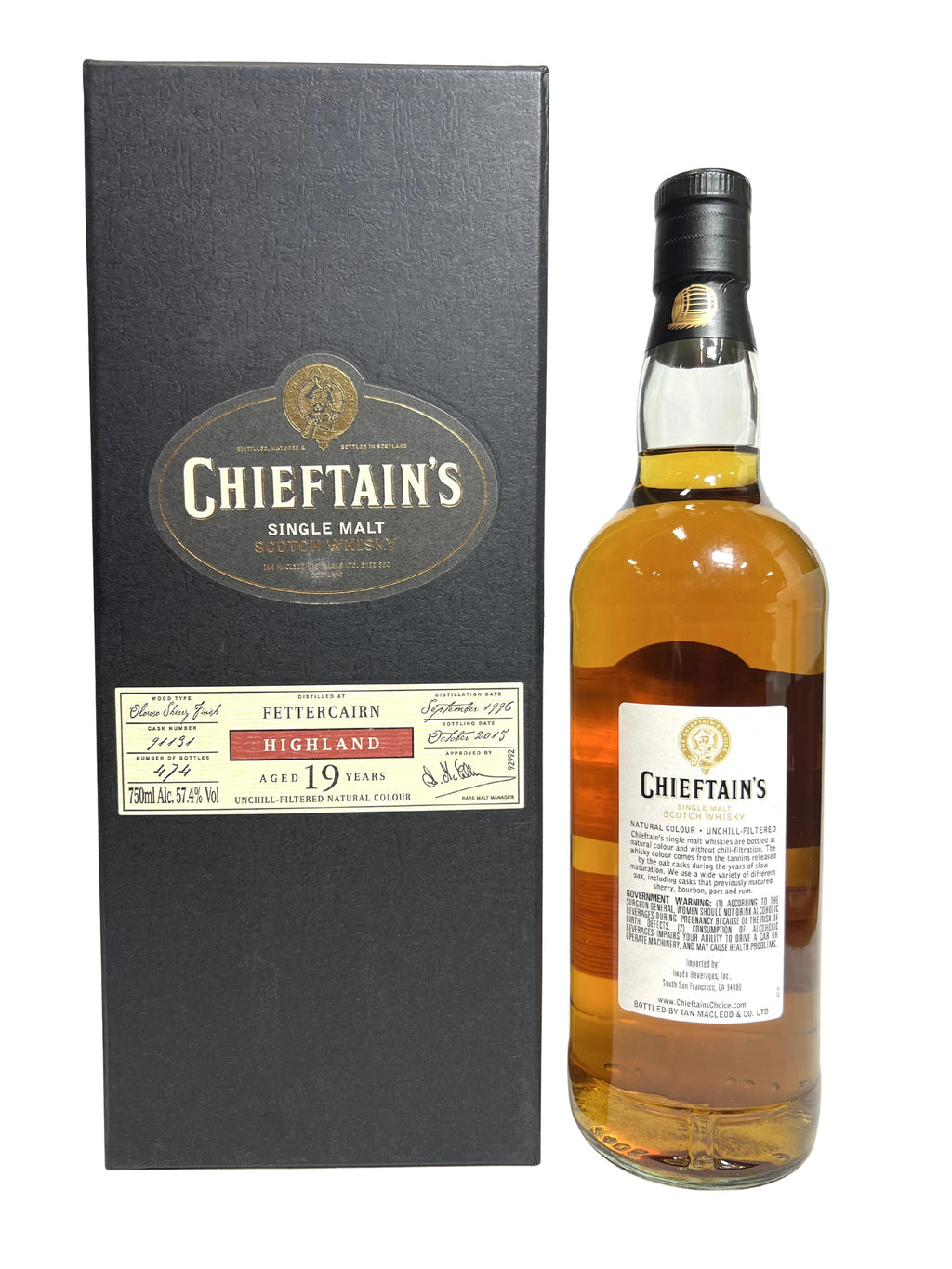 Chieftain's Fettercairn 19-year 2015 -bottle back