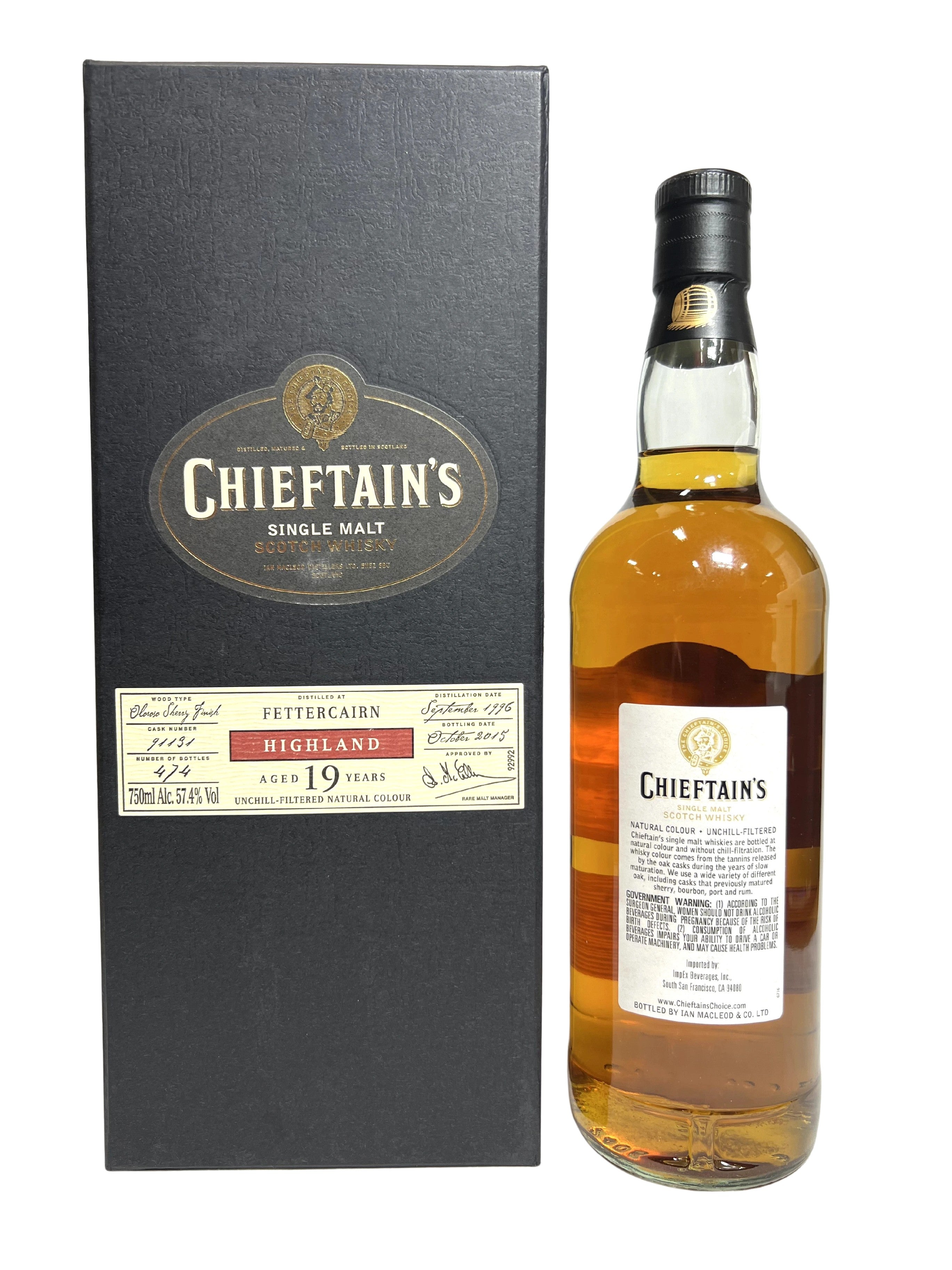 Chieftain's Fettercairn 19-year 2015 -bottle back