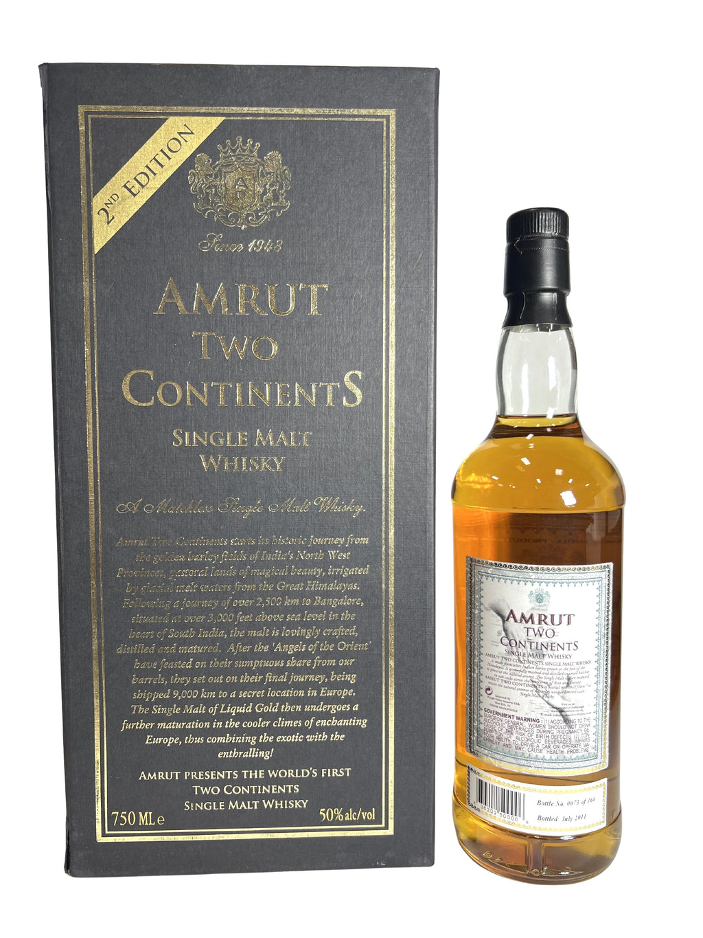 Amrut Two Continents Single Malt 2011 -bottle back