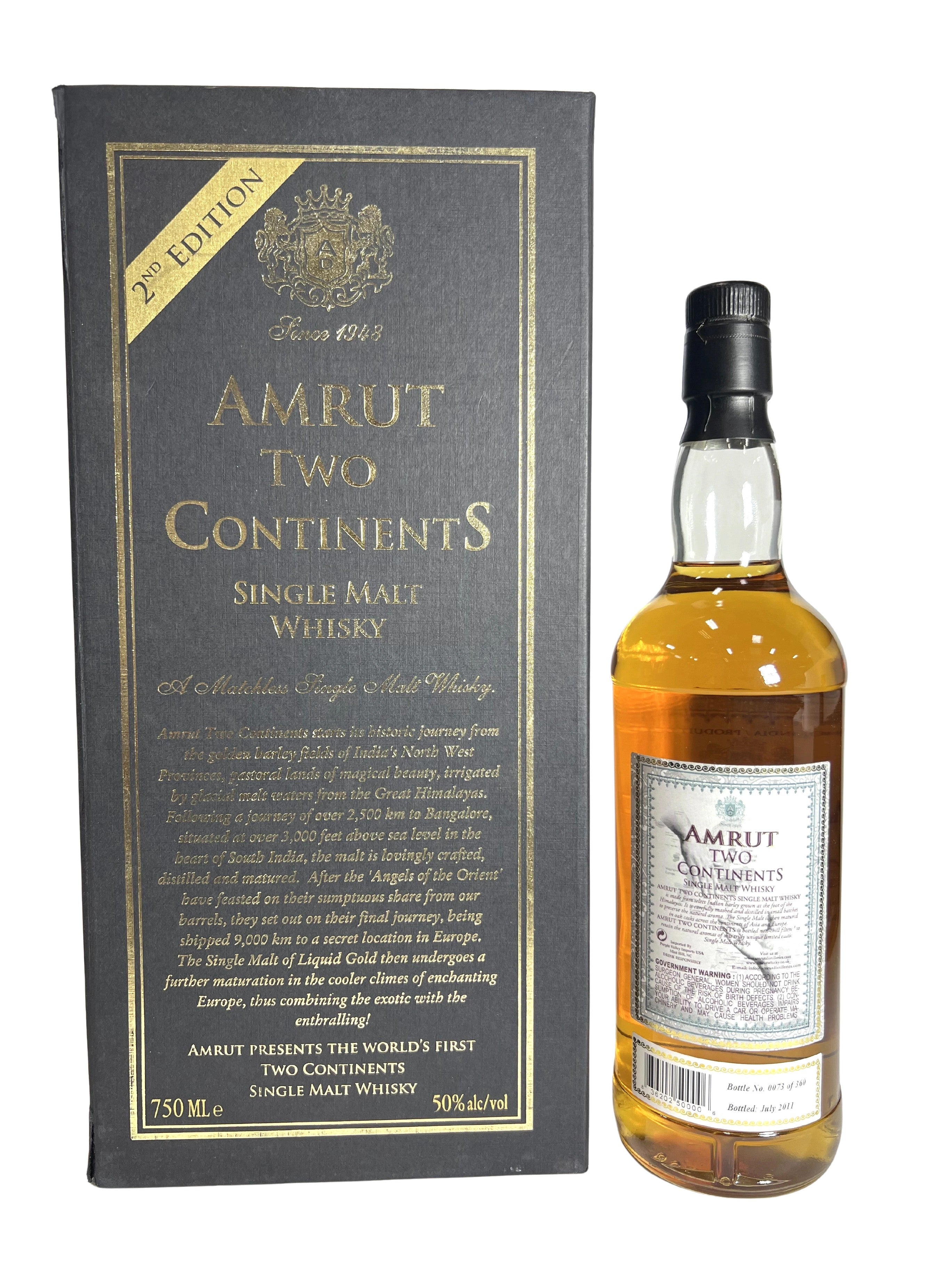 Amrut Two Continents Single Malt 2011 -bottle back
