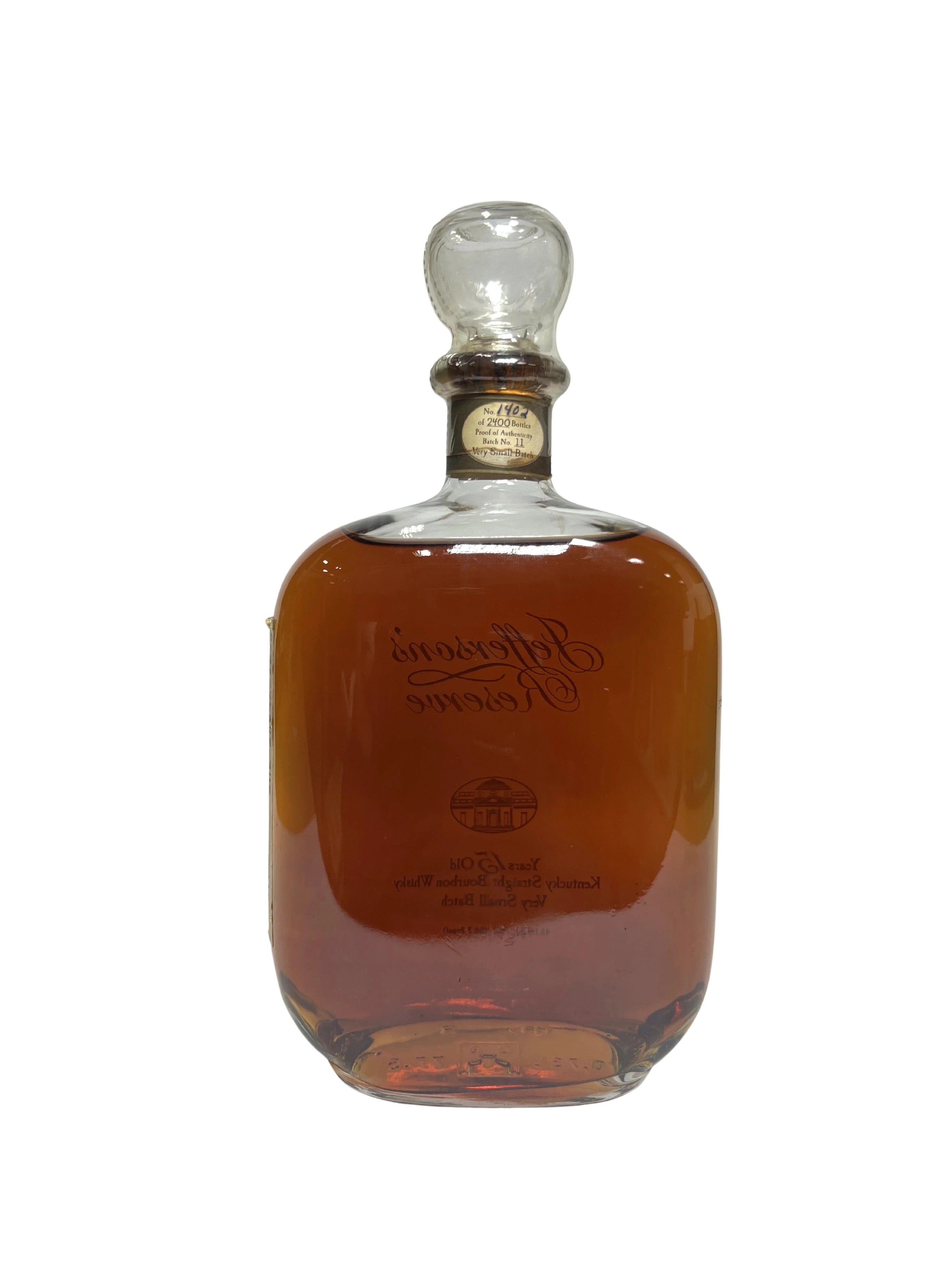 Jefferson's 15-year Glass Top 1990's (1st Jefferson's Release) -bottle back