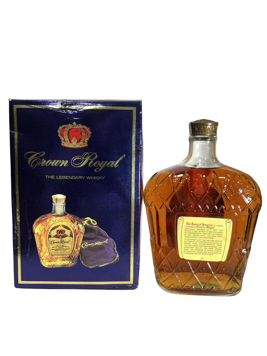 Crown Royal 1979 Liter with bag and box -bottle back