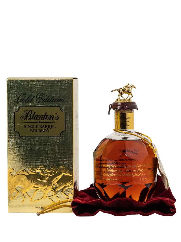 Blanton's Takara Gold Edition Single Barrel Bourbon with packaging on a white background